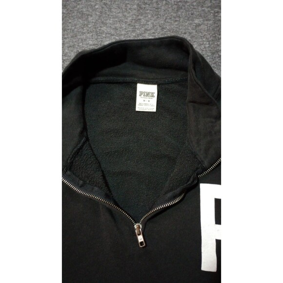 Victoria Secret PINK Pullover Womens Sz Medium 1/4 Zip Black Varsity Love Print* - Picture 7 of 16